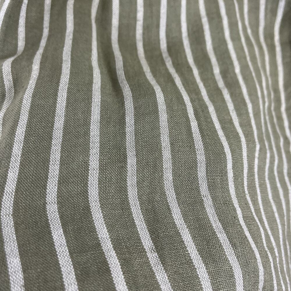 100% Lin Blanc Drawstring Linen Trousers Women's 38 Olive Green & White Striped - Picture 3 of 11